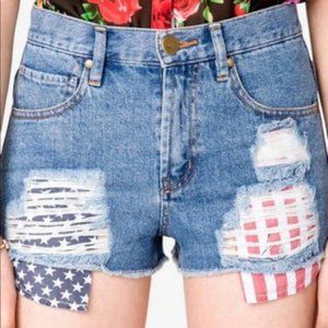 Forever 21 High Waisted American Flag Distressed Jean Shorts